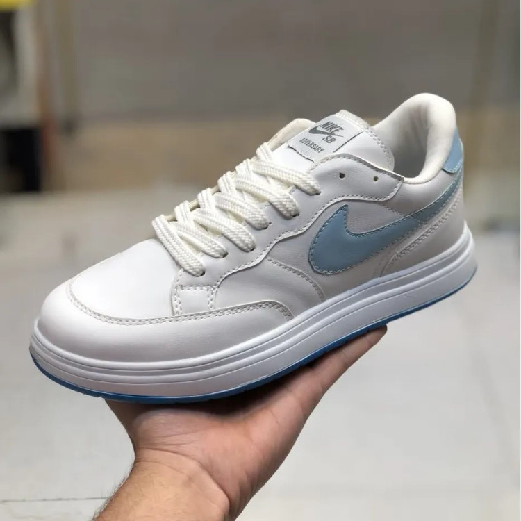 کفش کتونی مردانه نایک SB رویه چرم صنعتی زیره ایربولینگ سفید آبی
