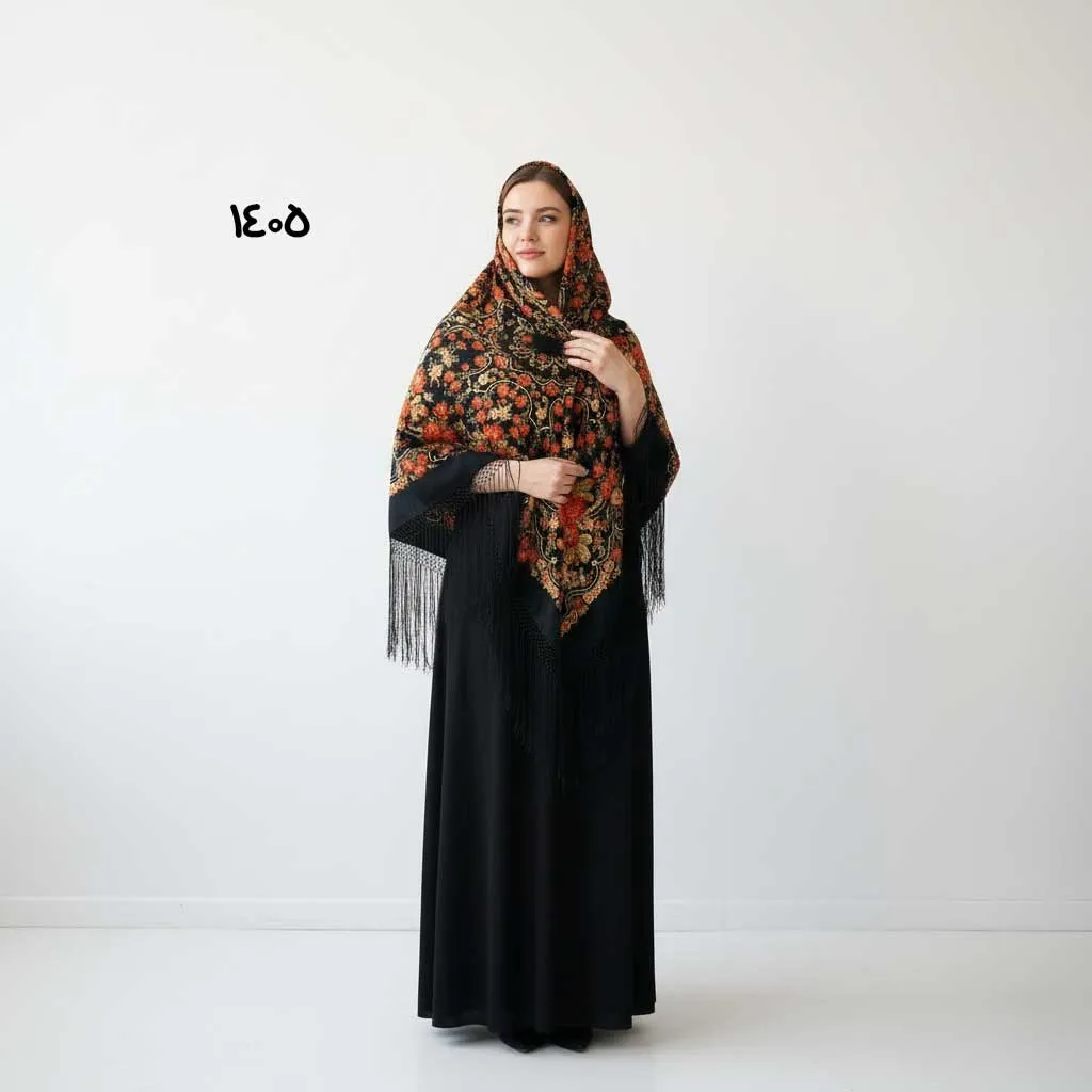 روسری ترکمن اصل ترکیه قواره بزرگ 140-150 سانت نخی ریشه دستباف چهار فصل بدون چروک