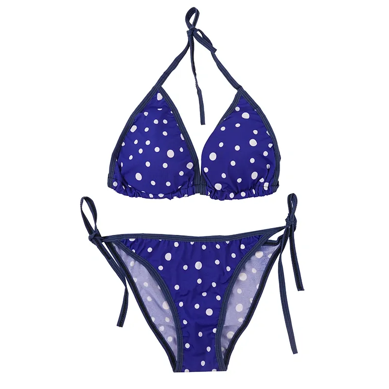 مایو بیکینی دوتیکه زنانه آنجلا طرح توپ توپی گره ای فری سایز آبی استرج