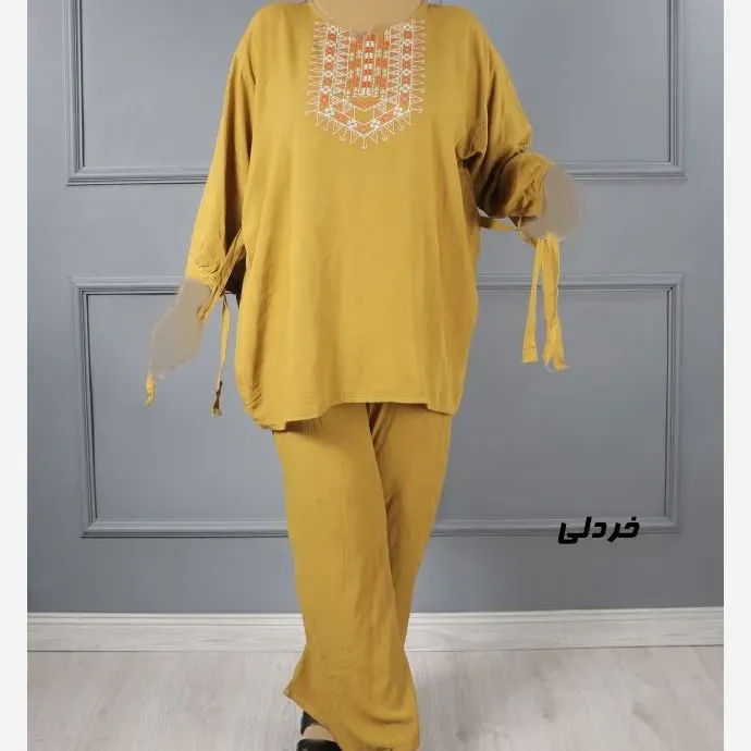 ست بلوز و شلوار نخی زنانه مدل آیدا فری سایز مناسب تا سایز 52