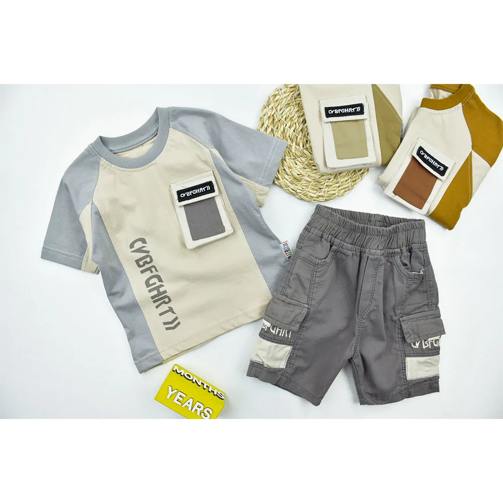 ست تیشرت و شلوارک پسرانه پنبهای طرح تک جیب کد 11287
