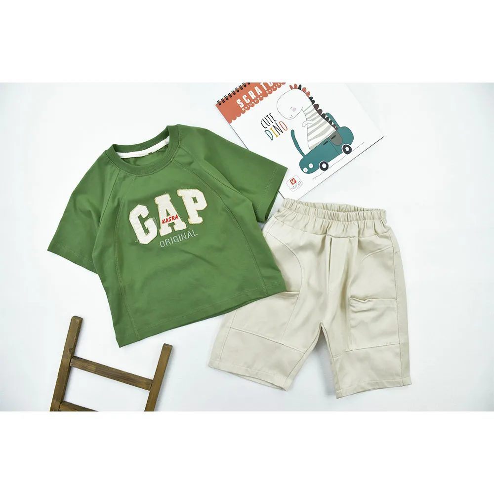 ست تیشرت و شلوارک پسرانه GAP طرح باکسی جنس پنبه و کتان