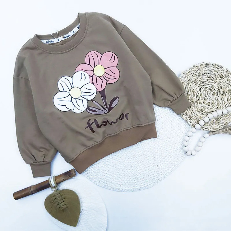 بلوز دخترانه طرح گل درشت یقه گرد جنس پنبه سوپر