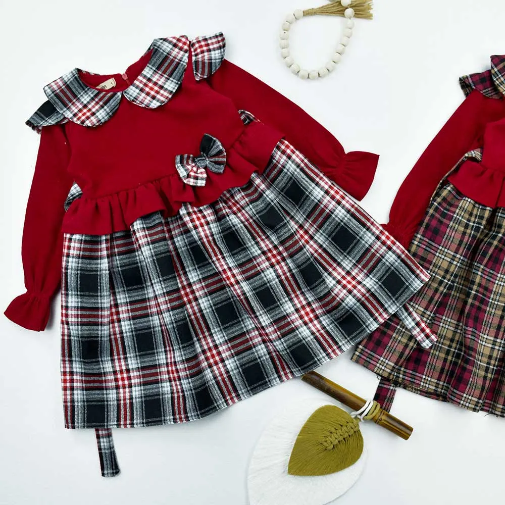 پیراهن دخترانه مخمل و کشمیر طرح یلدایی و کریسمس