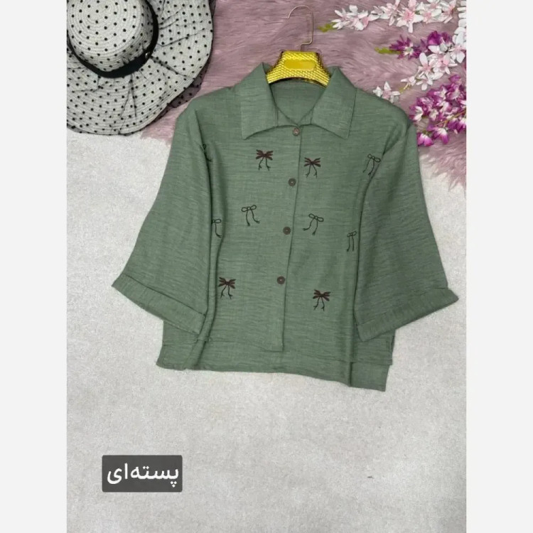 شومیز گلدوزی زنانه مدل میرا جنس شانتون فری سایز 38 تا 46