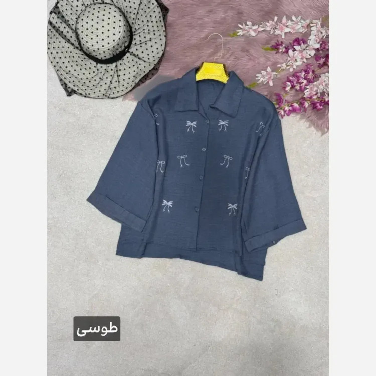 شومیز گلدوزی زنانه مدل میرا جنس شانتون فری سایز 38 تا 46