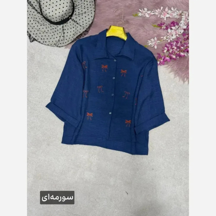 شومیز گلدوزی زنانه مدل میرا جنس شانتون فری سایز 38 تا 46