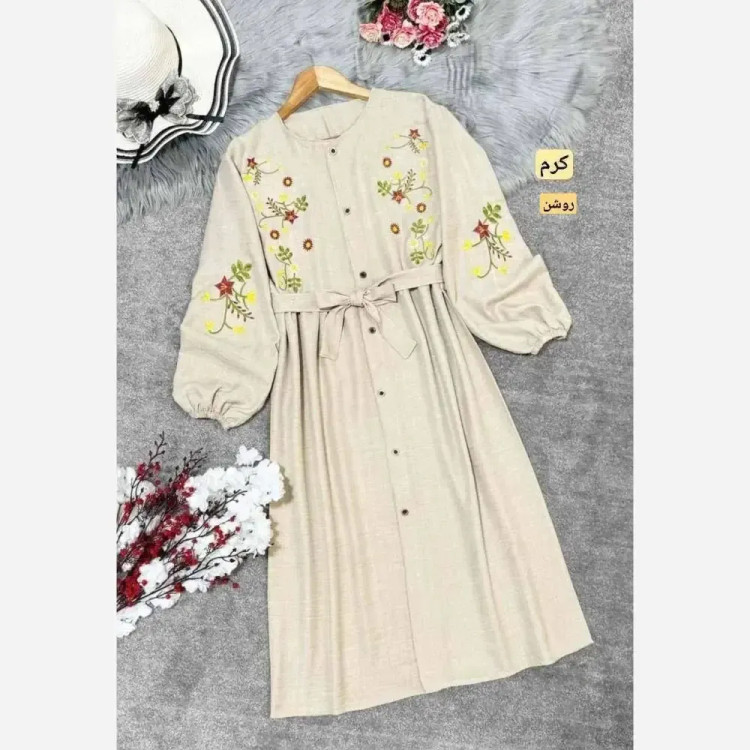 مانتو گلدوزی شده زنانه مدل باران جنس شانتون فری سایز