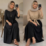 ست شومیز گره ای و دامن زنانه فری سایز جنس شانتون و گل گچی