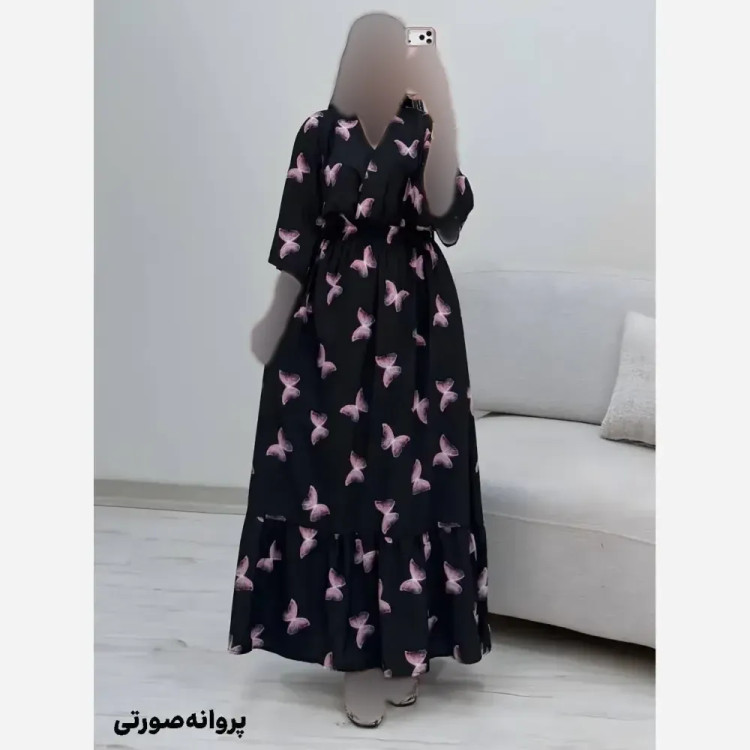 پیراهن ساحلی آیلار جنس کرپ الیزه چاپی مناسب شیردهی فری سایز