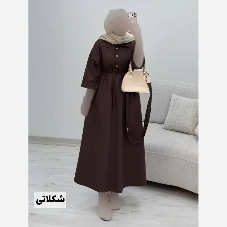 پیراهن لنین سالومه زنانه بلند دکمه دار مناسب بارداری و شیردهی سایز فری 38 تا 46