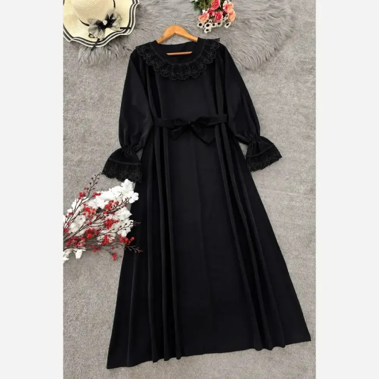 پیراهن عبایی محبوبه الیزه گیپور یقه و سر آستین فری سایز قد 130 زنانه