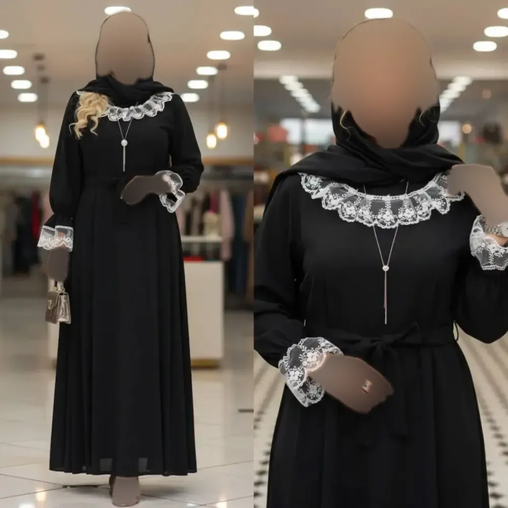 پیراهن عبایی محبوبه الیزه گیپور یقه و سر آستین فری سایز قد 130 زنانه