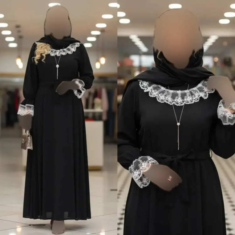 پیراهن عبایی محبوبه الیزه گیپور یقه و سر آستین فری سایز قد 130 زنانه