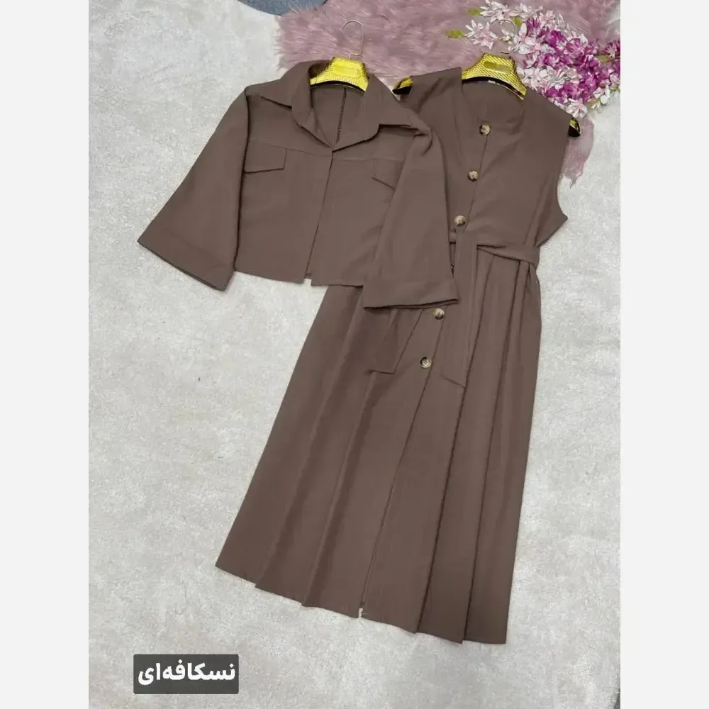 ست دوتیکه خاتون لنینت فری سایز 38 تا 46 رنگ مشکی نسکافه ای بیسکویتی
