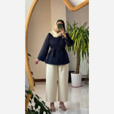 ست مانتو شلوار مازراتی ارغوان سرمه ای فری سایز